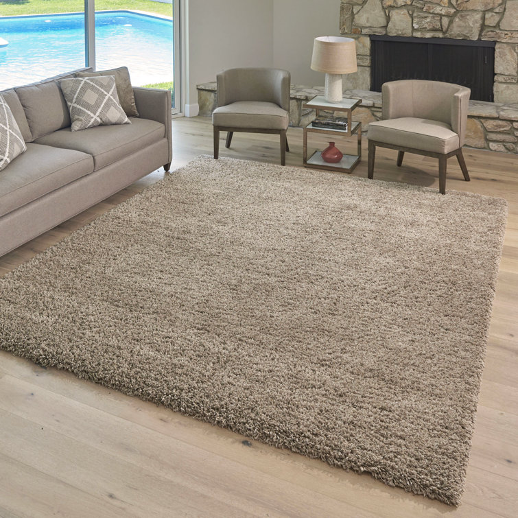 Gertmenian Ultimate Shag Modern Solid Color Oatmeal Tan Polypropylene Thick  Plush Shag Area Rug